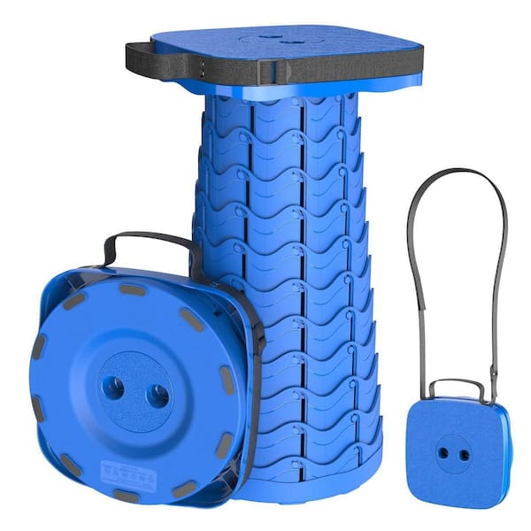 Blue Square Portable Folding Stool, Telescoping Camping Stool, Collapsible Stool with Max Load Capacity 485 lb.