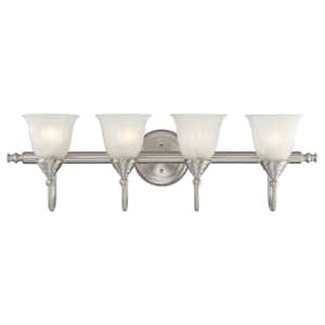 Brunswick 31 in. W x 9 in. H 4-Light Satin Nickel Bathroom Vanity Light with Frosted Glass Shades