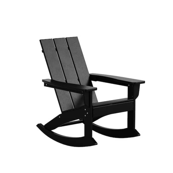 Shoreside Black Plastic Modern Adirondack Outdoor Rocking Chair
