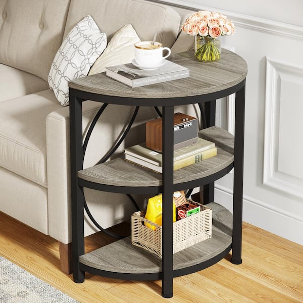 TRIBESIGNS WAY TO ORIGIN Andrea 23.62 in. Gray Semicircle Wood End Table with Metal Frame, Narrow Sofa Side Table with Storage for Small Space