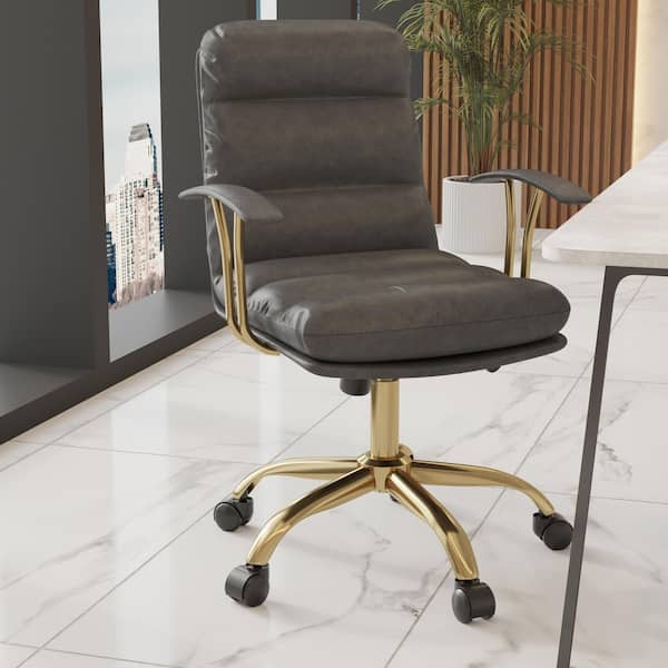 Leisuremod Regina Faux Leather Adjustable Height Ergonomic Modern Executive Office Chair in Titanium Grey with Arms, Tilt, Swivel