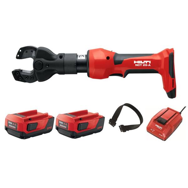 Hilti 22-Volt NCT 25-A Cordless ACSR and 3/8 in. Guy Wire Cutter with 2 B22/4.0 Li-Ion Battery Packs, Charger and Strap