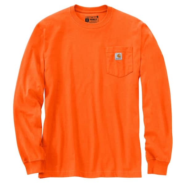Carhartt Men's Small Brite Orange Cotton/Polyester Loose Fit Heavyweight Long Sleeve Pocket T-Shirt
