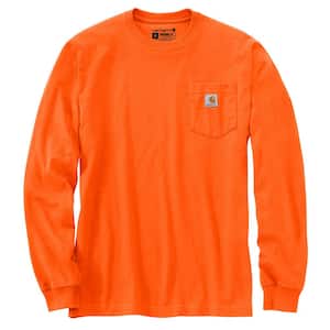 Men's Medium Brite Orange Cotton/Polyester Loose Fit Heavyweight Long Sleeve Pocket T-Shirt