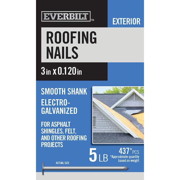 Everbilt 3 in. Roofing Nails Electro-Galvanized 5 lbs (Approximately 437 Pieces)