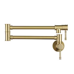 1.8 GPM Wall Mounted Foldable Kitchen Pot Filler with Double Handle in Brushed Gold