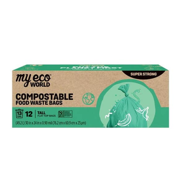 13 gal. Compostable Trash Bags with Flat Top, Eco-Friendly for Kitchen Bin (50-Count)