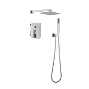 10 in. Wall Mount High Pressure Dual Shower Heads and Handheld Shower Head in Brushed Nickel