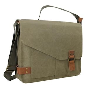 14.5 in. Casual Canvas Laptop Messenger Bag with 14 in. Laptop Compartment. Green