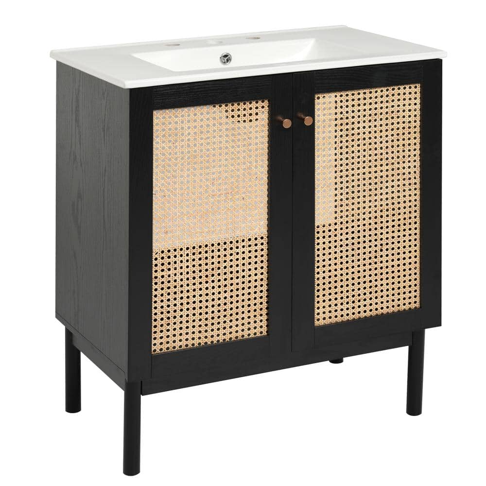 29.84 in. W x 18.11 in. D x 34.25 in. H Freestanding Bath Vanity in Black with White Ceramic Top(Unassembled) price history on PriceWatchPro