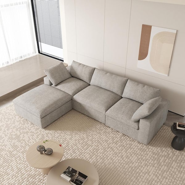 J&E Home 120.4 in. Square Arm Linen 4-Piece Free Combination Modular Sectional Sofa in Gray