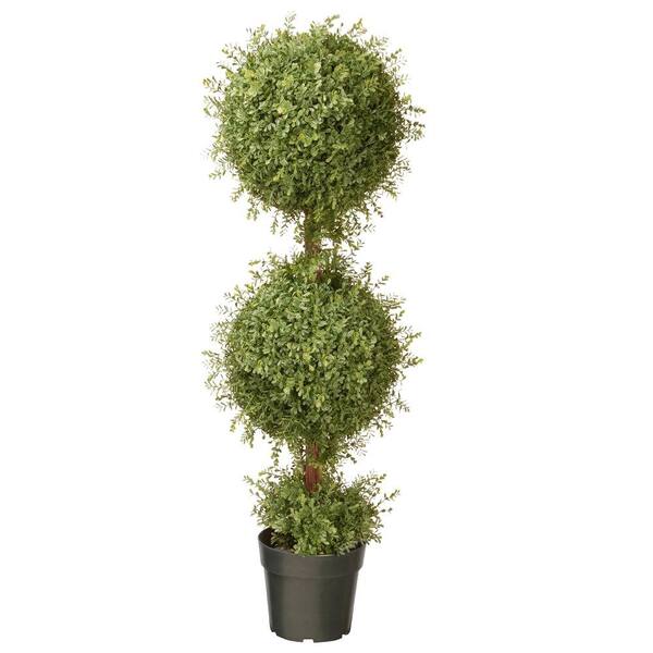 National Tree Company 48 in. Artificial Mini Tea Leaf 2 Ball Topiary with Dark Green Round Pot