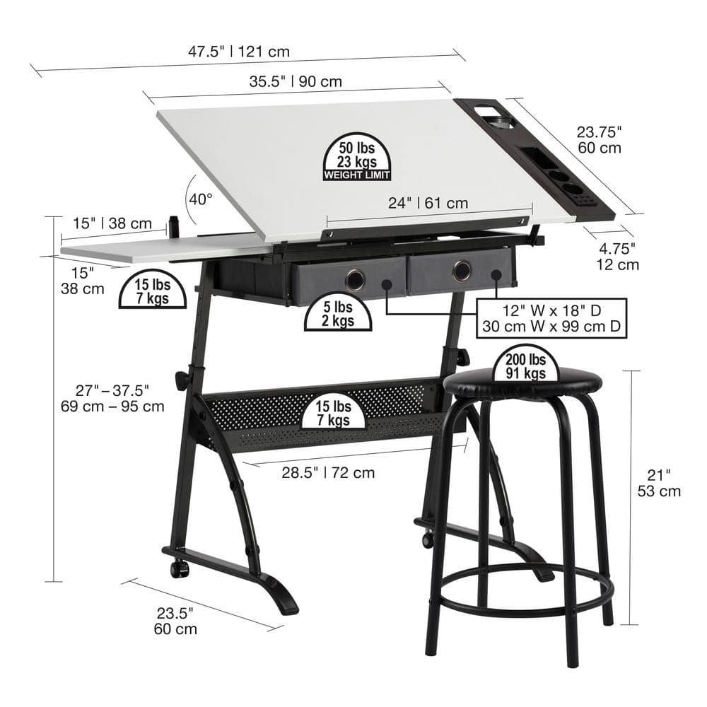 Core Craft Table with Adjustable Top and Metal Storage