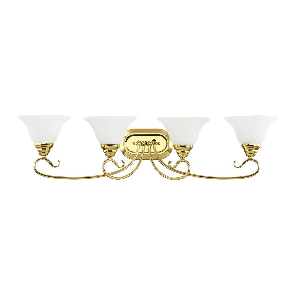 Elegant Coronado Polished Brass 4-Light Vanity with White Alabaster Glass