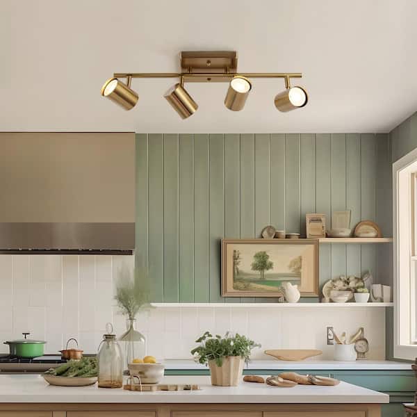1.6 ft. 4-Light Brass Gold Modern Track Lighting Kits Linear Rotating Head Track Light with Metal Shade, Ceiling Light