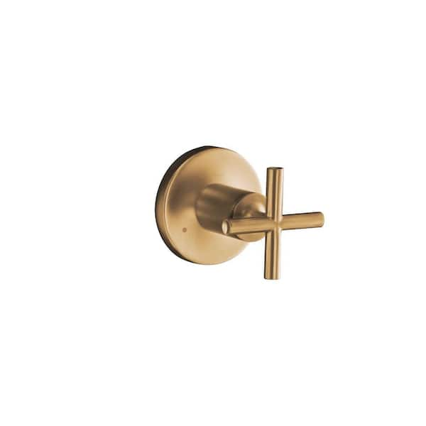 KOHLER Purist 1-Handle Transfer Valve Trim Kit in Vibrant Modern Brushed Gold with Cross Handle (Valve Not Included)