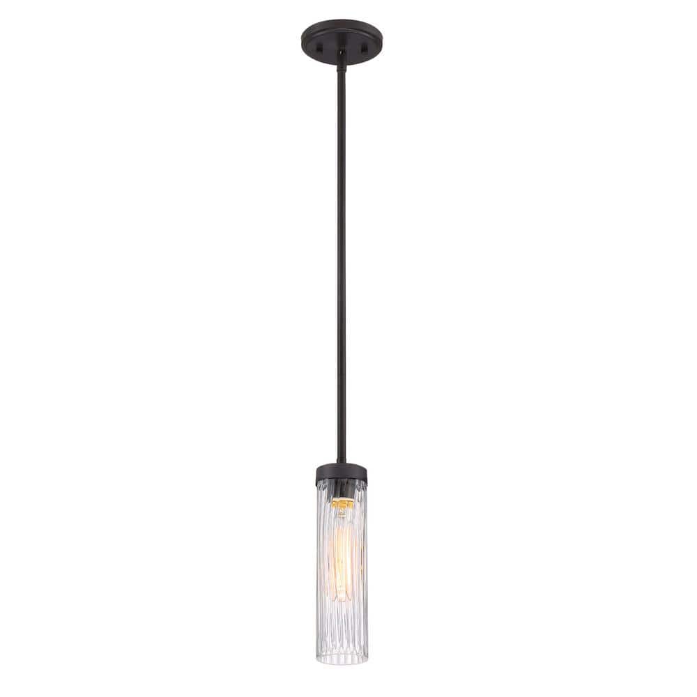 Braden Iron Graphite 12" Striated Glass Mini Pendant Light