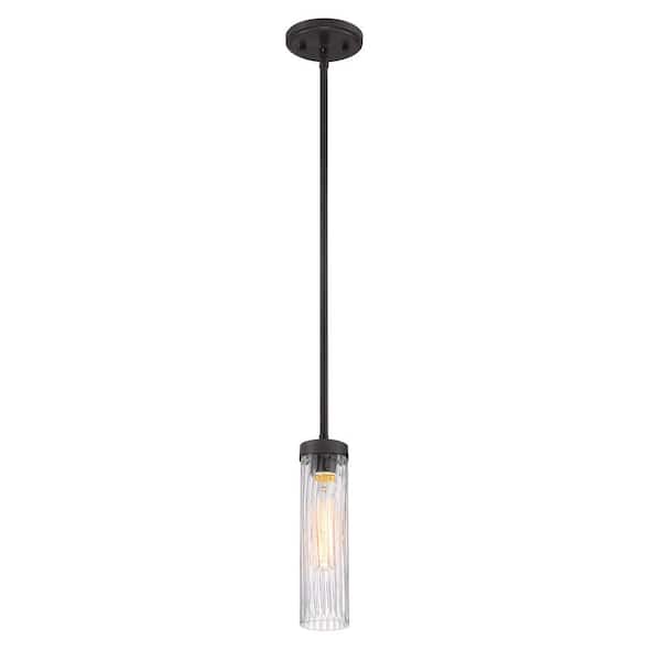 Braden 60-Watt 1-Light Iron graphite Modern Mini Pendant Light with Striated Blown Glass Shade and No Bulbs Included