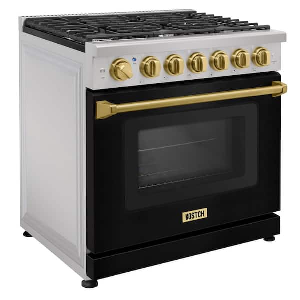 36 in. 6 Burners Freestanding Propane Gas Range with 6.0 cu. ft. Convection Oven in Black with Bronze Handle