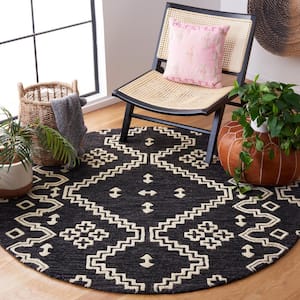 Abstract Black/Ivory 6 ft. x 6 ft. Tribal Chevron Round Area Rug