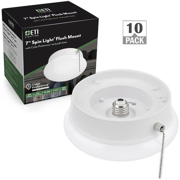 7 in. Spin Light LED Flush Mount Ceiling Light with Pull Chain Adjustable CCT 830 Lumens Screw Into Lamp Holder 10-Pack