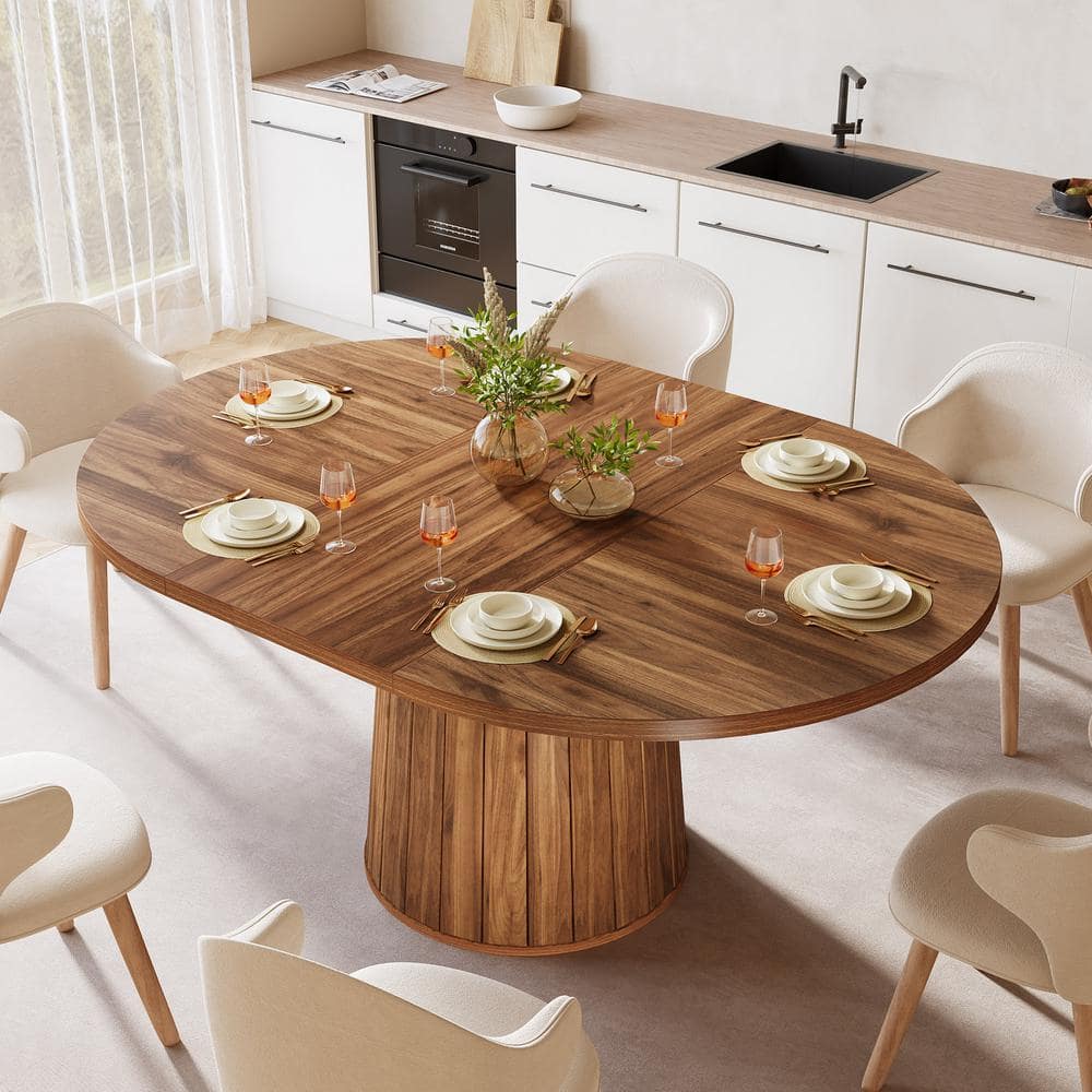 Rustic Brown Reclaimed Wood Oval Dining Table for Six