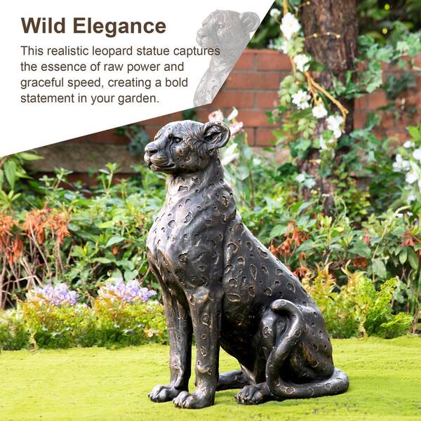 Glitzhome 23.25 in. H MGO Bronze Leopard Statue 2025400108 - The