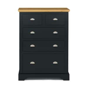 Alaska 5 Drawer Dresser in a Dark Gray Solid Wood with a Pine Wood Top