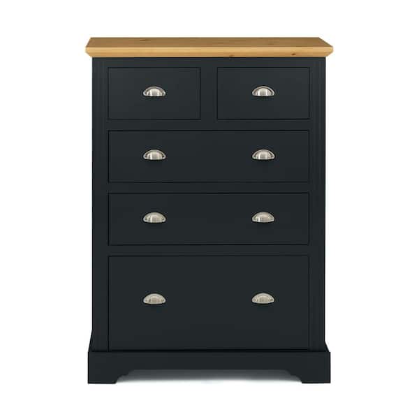 Herval Alaska 5 Drawer Dresser in a Dark Gray Solid Wood with a Pine Wood Top