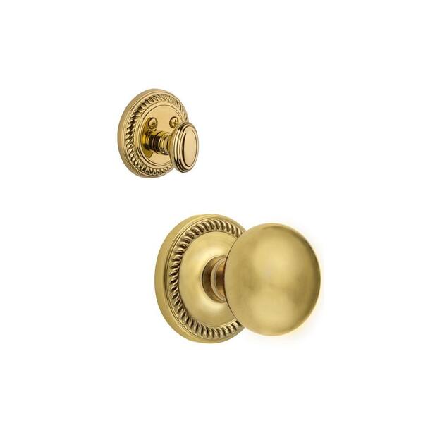 Grandeur Newport Single Cylinder Lifetime Brass Combo Pack Keyed Differently with Fifth Avenue Knob and Matching Deadbolt
