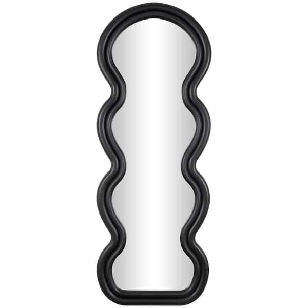 Litton Lane 63 in. W x 24 in. H Abstract Wavy Asymmetrical Framed Black Wall Mirror with Layered Frame
