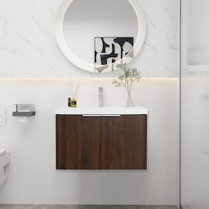 30 in. W Float Mounting Bathroom Vanity with White Sink and Top，in Brown, Modern or Simplicity
