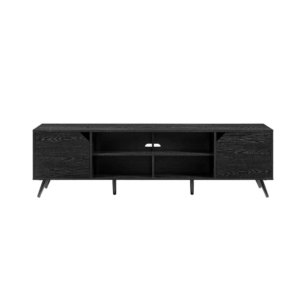 Black 70" Modern TV Stand with Cabinets and Shelves