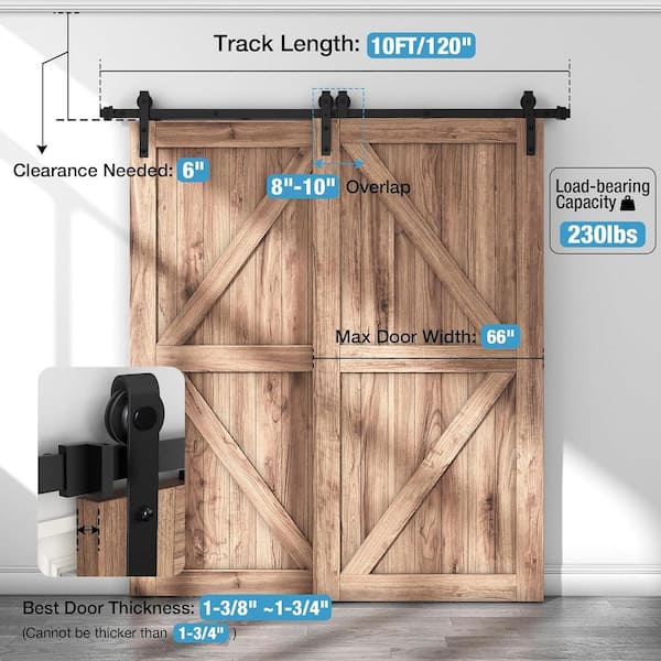 10 ft./120 in. Single Track Bypass Barn Door Hardware Double Doors Kit, Heavy-Duty Sliding 1-Track Antique Roller 10 ft./120 in. Single Track Bypass Barn Door Hardware Double Doors Kit, Heavy-Duty Sliding 1-Track Antique Roller