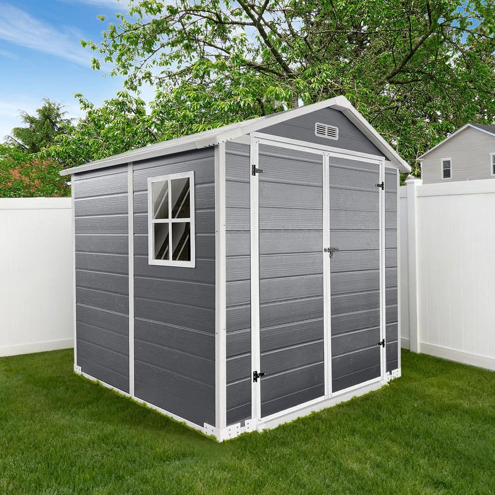 Gray 6 ft. W x 6 ft. D Plastic Resin Shed with Floor and Lockable