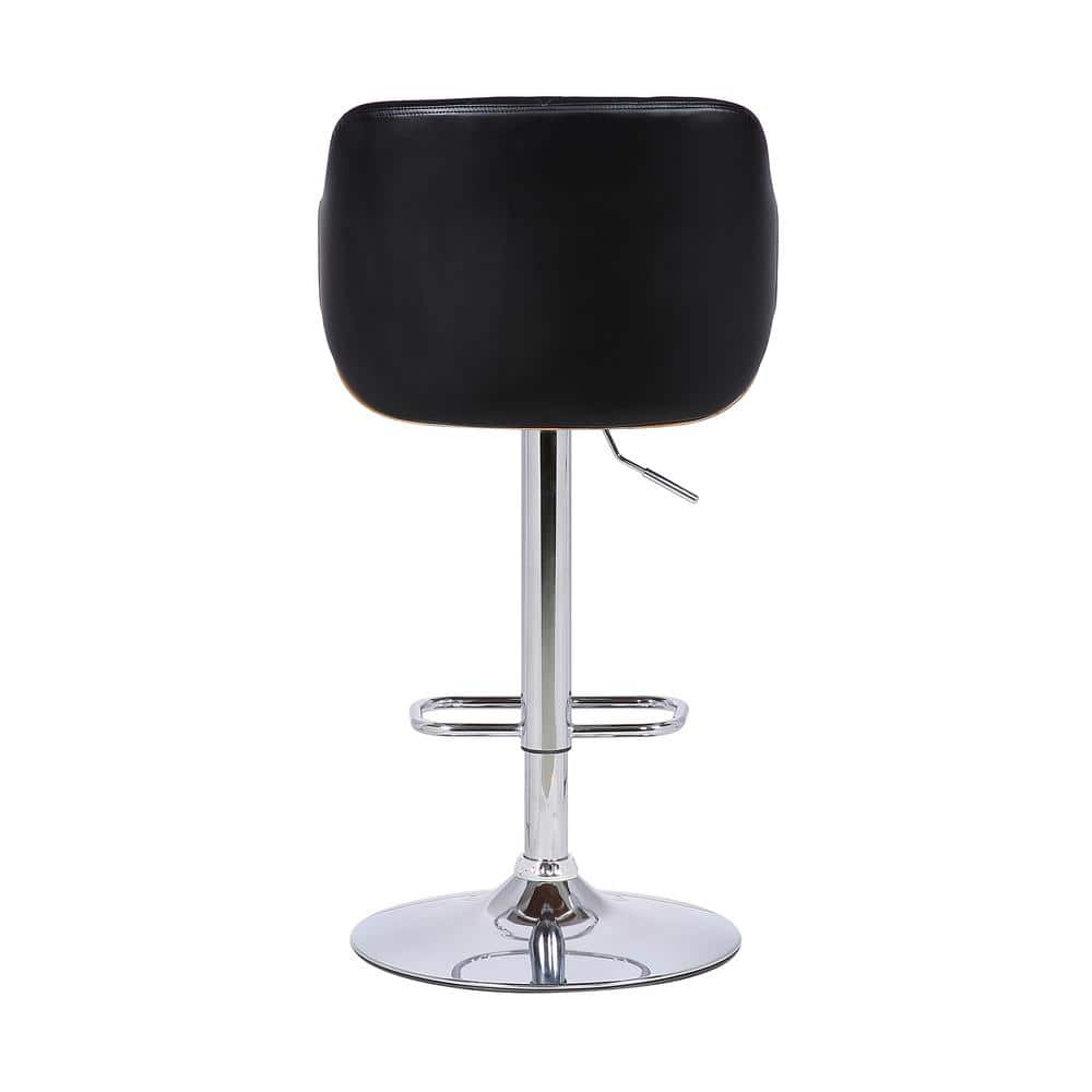 Toby Black Faux Leather Adjustable Swivel Walnut Bar Stool