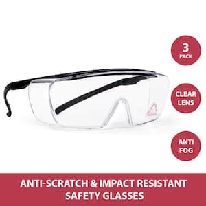 Duarte Premium Clear Anti-Scratch and Anti-Fog Safety Over Glasses with UV400 Protection, (3-Pairs)