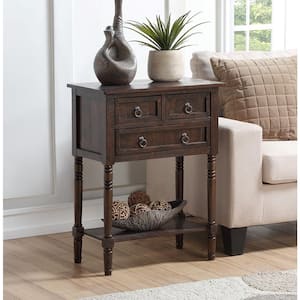 Kendra 23.75 in. Espresso Standard Rectangle Wood Console Table with 3 Drawers and Shelf
