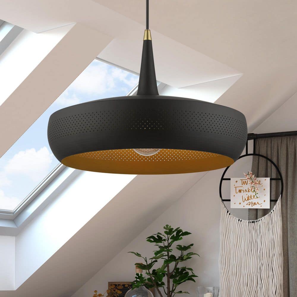 Banbury Modern Indoor/Outdoor Pendant - Black and Antique Brass with LED