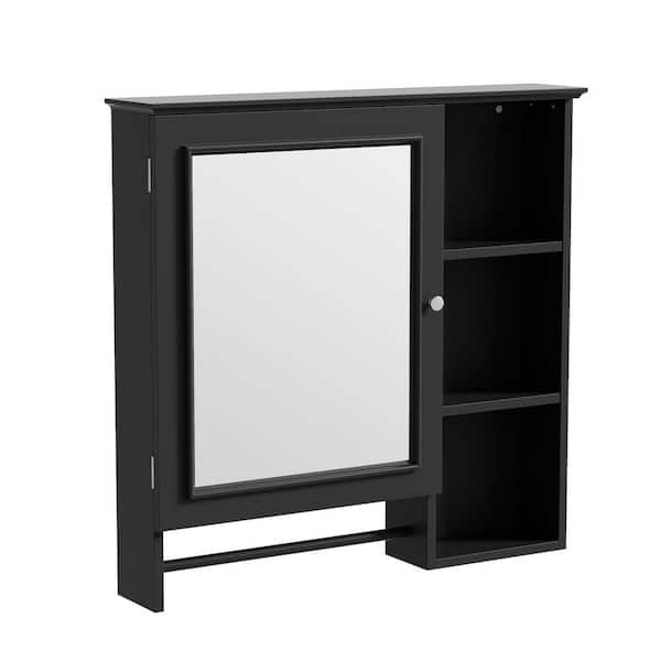 Unbranded 28.85 in. W x 4.5 in. D x 28 in. H Bathroom Storage Wall Cabinet with Mirror Doors and Shelves in Black