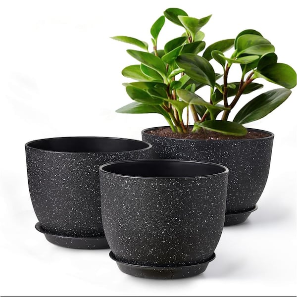 CONCORDIA KRONOS LLC Plant Pot 12 in./10 in./9 in., Speckled Black Plastic for Indoor/Outdoor Plants with Drainage Hole, Flower Pots (3-Pack)