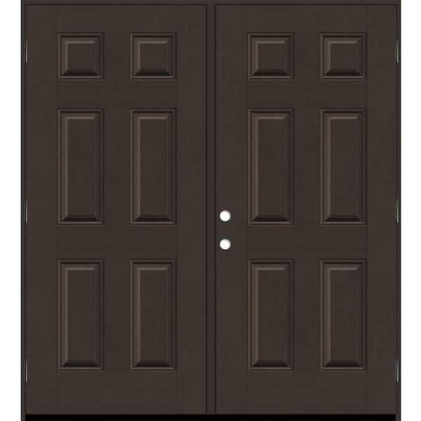 Steves & Sons Regency 72 in. x 96 in. 6-Panel LHOS Hickory Stain Mahogany Fiberglass Double Prehung Front Door with 6-9/16 Jamb
