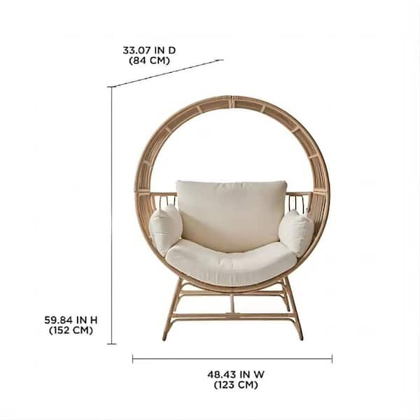 Unbranded Ancient Oak Round Wicker Outdoor Egg Chair Patio Lounge Chair with Beige Cushions for Porch, Balcony, Poolside