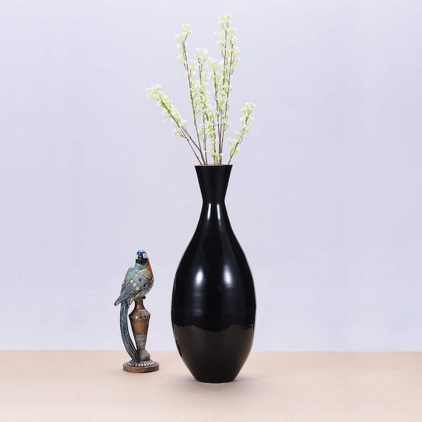 Villacera 24 in. Black Decorative Handcrafted Bamboo Tear Drop Floor Vase