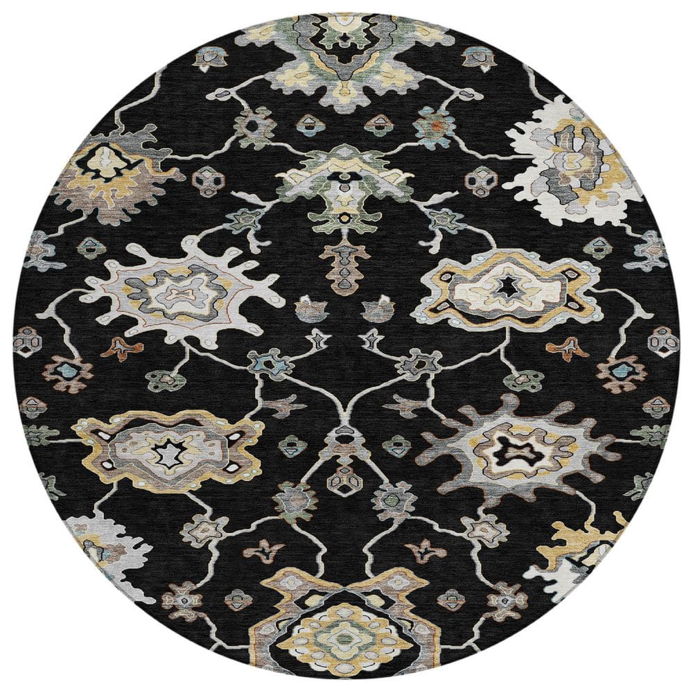 Chantille Machine Washable Indoor/Outdoor Abstract ACN2895 Black 8 ft. x 8 ft. Round Rug price history on PriceWatchPro