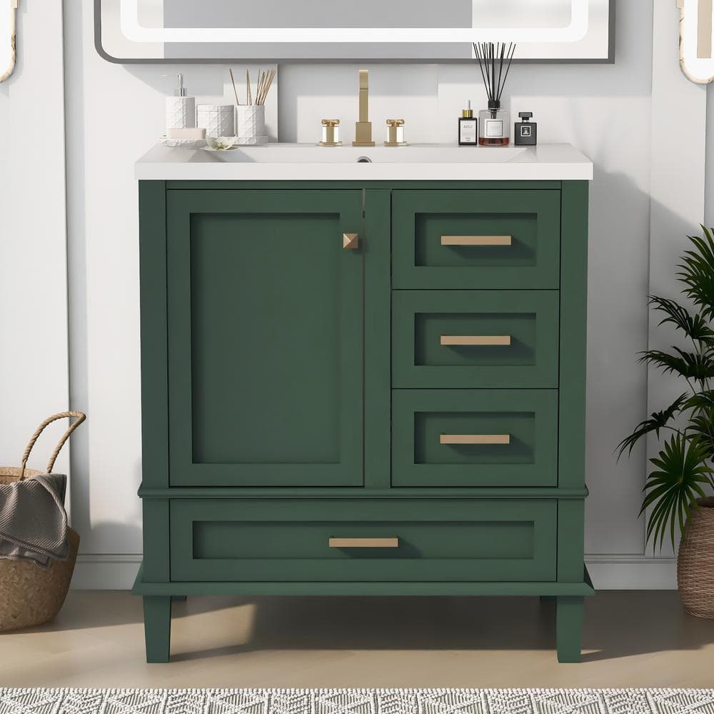 18 in. W x 30 in. D x 34.05 in. H Freestanding Bath Vanity in Green with Wh