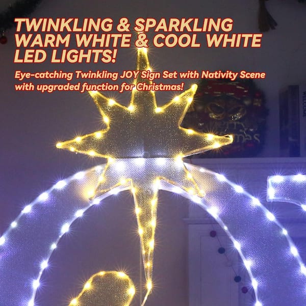49 in. Outdoor Christmas Decoration JOY Nativity Scene with White LED Lights