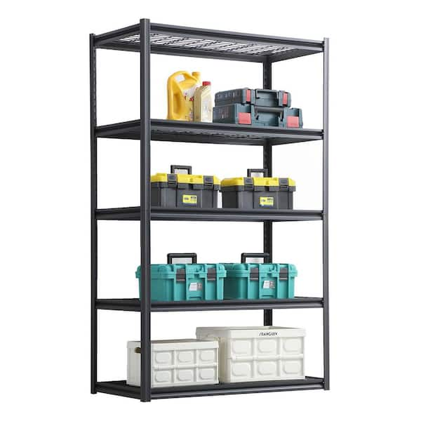 5 Tiers Steel Heavy Duty Adjustable Garage Storage Shelving Unit in Black (47.2 in. W x 78 in. H x 23.6 in. D), Wire