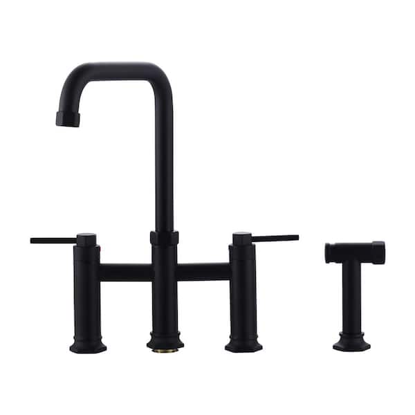 ARCORA Black Double Handle High-Arc Widespread Deck Mounted Kitchen Faucet With Side Spray in Brass