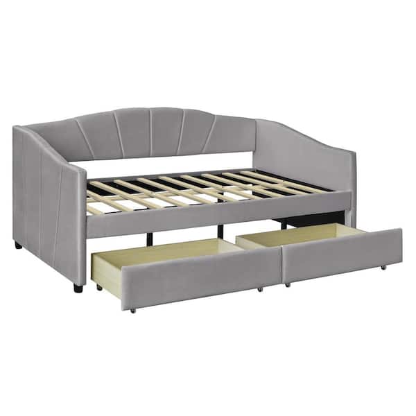 Donason Gray Twin Size Upholstered Daybed with 2 Drawers